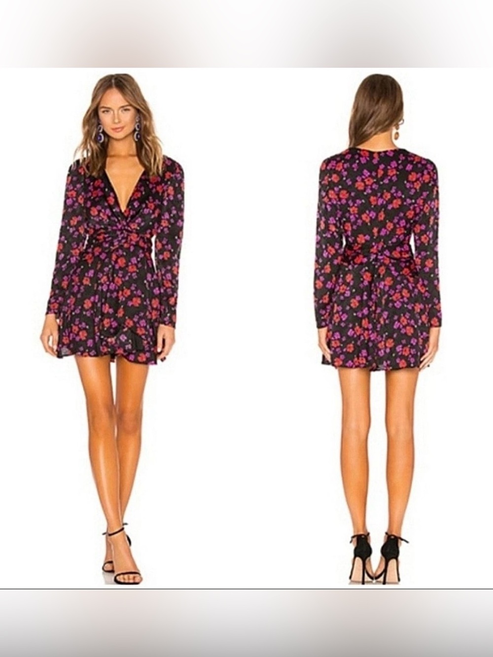 L'Academie The Jane Mini Wrap Dress Floral Pink Red Black Large